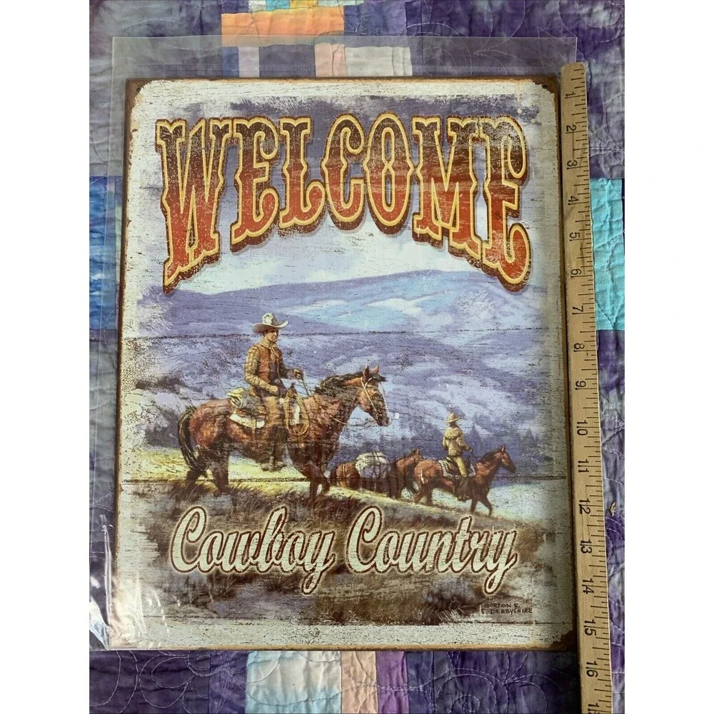 Welcome To Cowboy Country Metal 12.5x16 Sign Wall Decor Bar Man Cave Shop